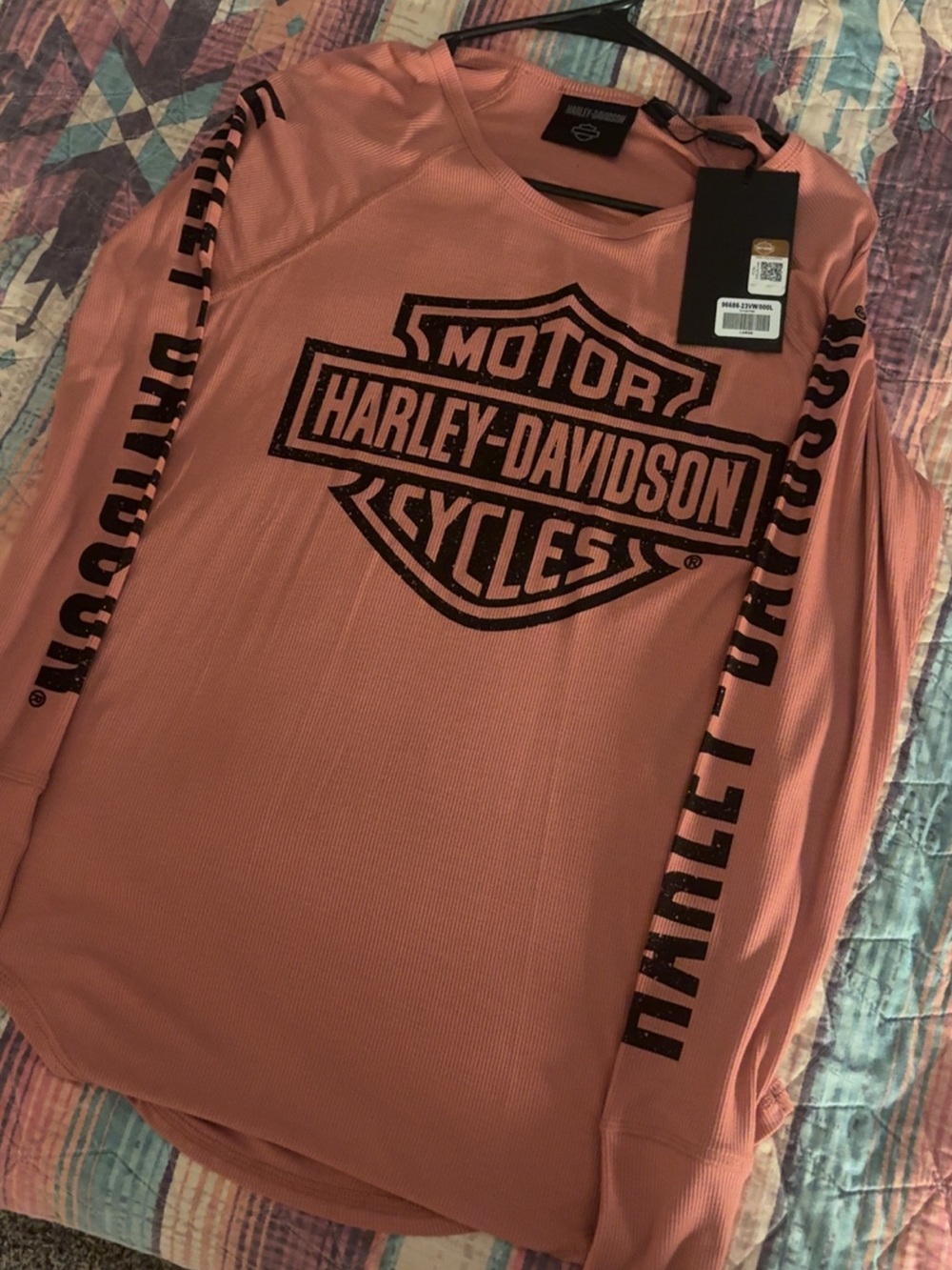Harley-Davidson Long Sleeve Logo Shirt - Dusty Pink with Black Graphics